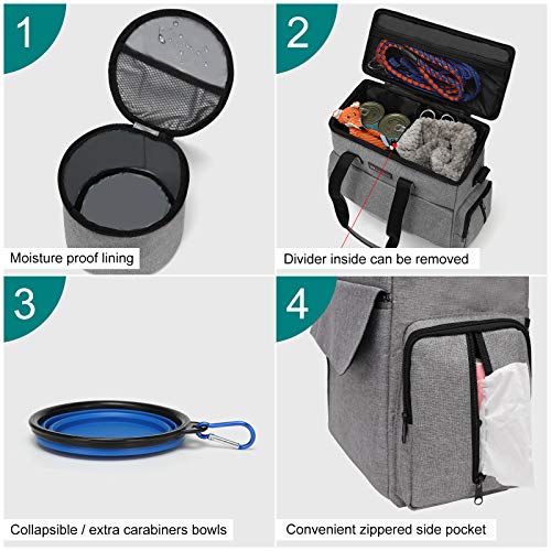 Modoker Dog Travel Bag, Weekend Pet Travel Set for Dog and Cat, Airline Approved Tote Organizer with Multi-Function Pockets (Grey)