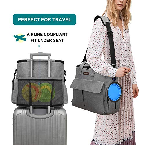Modoker Dog Travel Bag, Weekend Pet Travel Set for Dog and Cat, Airline Approved Tote Organizer with Multi-Function Pockets (Grey)