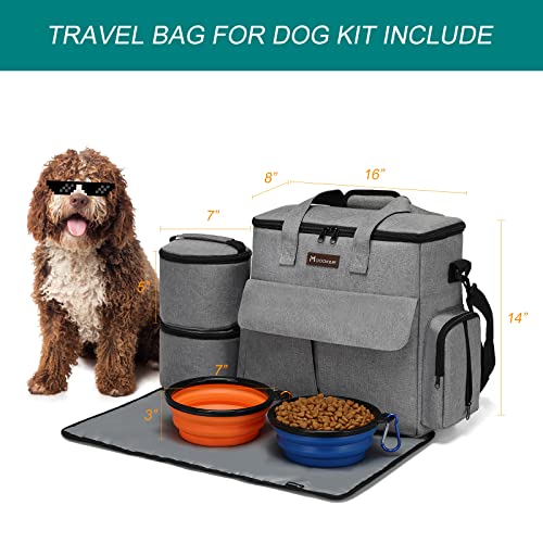 Modoker Dog Travel Bag, Weekend Pet Travel Set for Dog and Cat, Airline Approved Tote Organizer with Multi-Function Pockets (Grey)