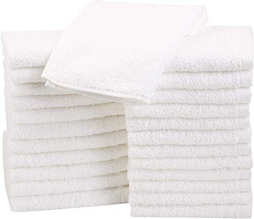 Fast Drying, Extra Absorbent, Terry Cotton Washcloths, White - Pack of 24