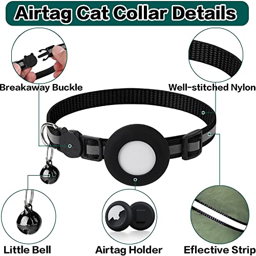 Airtag Cat Collar Breakaway, Reflective Kitten Collar with Bell (Black)