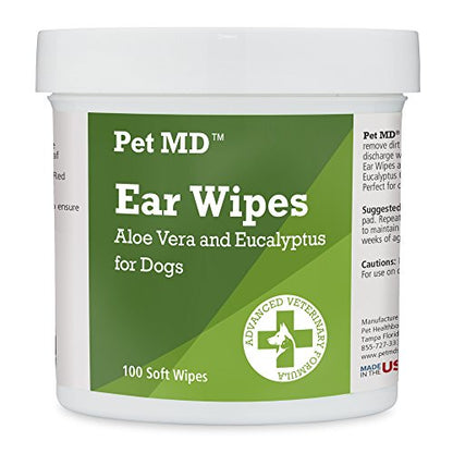 Dog Ear Cleaner Wipes - Otic Cleanser for Dogs to Stop Ear Itching, Yeast and Infections with Aloe and Eucalyptus (100 Count)