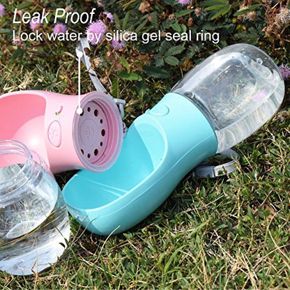 Dog Water Bottle, Leak Proof Portable Water Dispenser with Drinking Feeder (12oz, Blue)