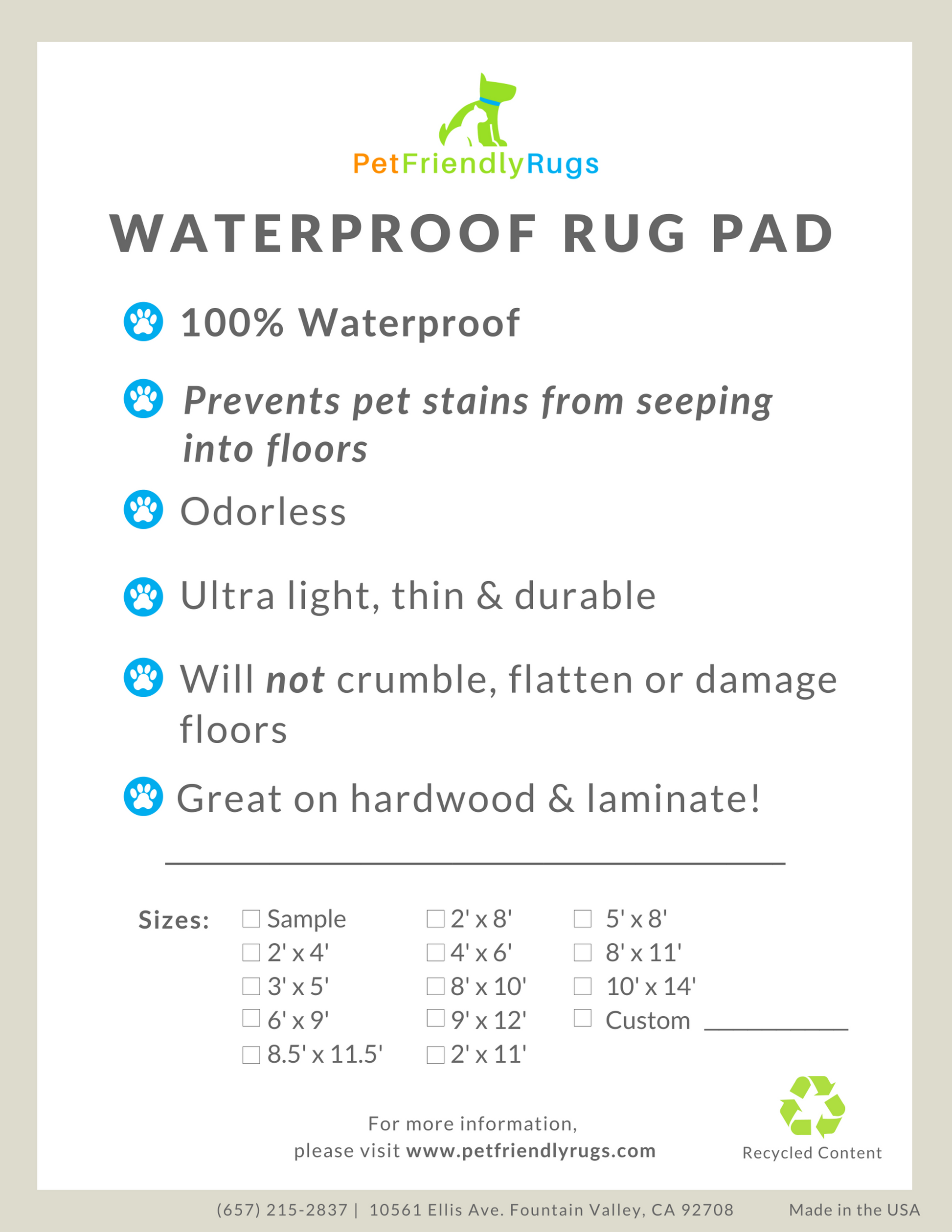 Waterproof Rug Pad Pet Friendly Rugs